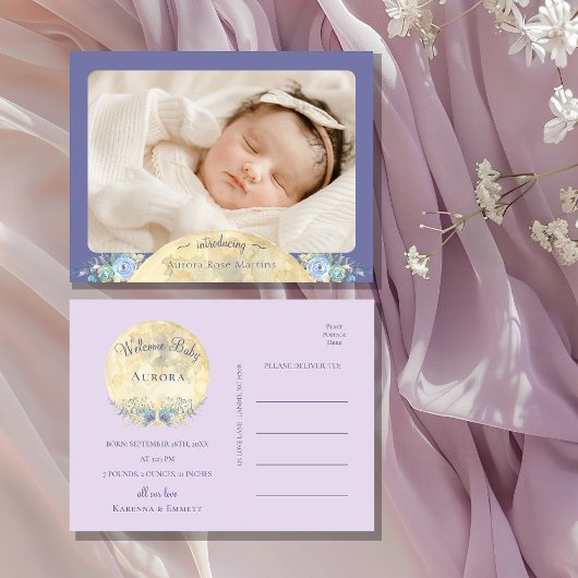 Faire-part de naissance photo couleur violet de la