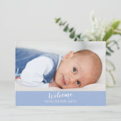 faire-part de naissance photo de bébé bleu (Debout devant)