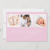 Faire-Part de Naissance Photo de Bébé Rose Moderne (Dos)