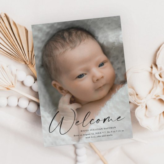 Faire-part de naissance photo de bébé Script Welco