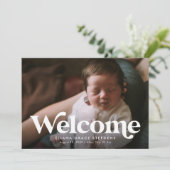 Faire-part de naissance photo de bienvenue en rose (Debout devant)