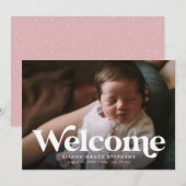 Faire-part de naissance photo de bienvenue en rose (Devant / Derrière)