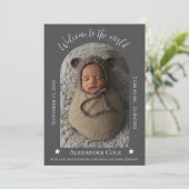 Faire-part de naissance photo de cadre d'arche gri (Debout devant)