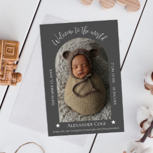 Faire-part de naissance photo de cadre d'arche gri