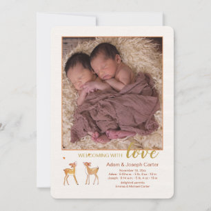 Faire-part de naissance photo de deux faons jumeau
