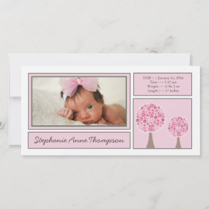 Faire-part de naissance photo de fille de pink Tre