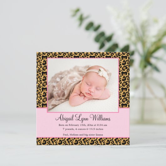 Faire-part de naissance photo de la fille léopard  (Debout devant)
