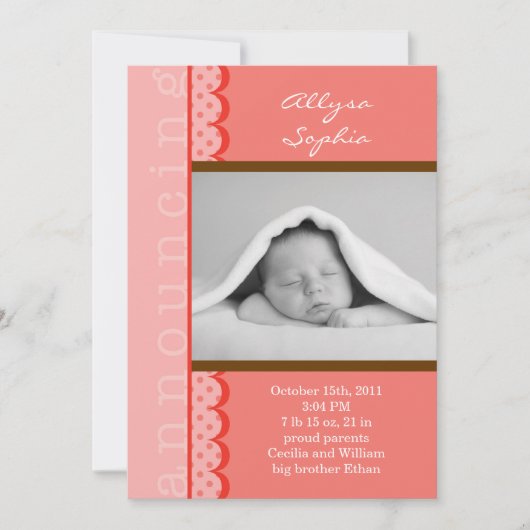 Faire-part de naissance photo de la petite fille (Devant)