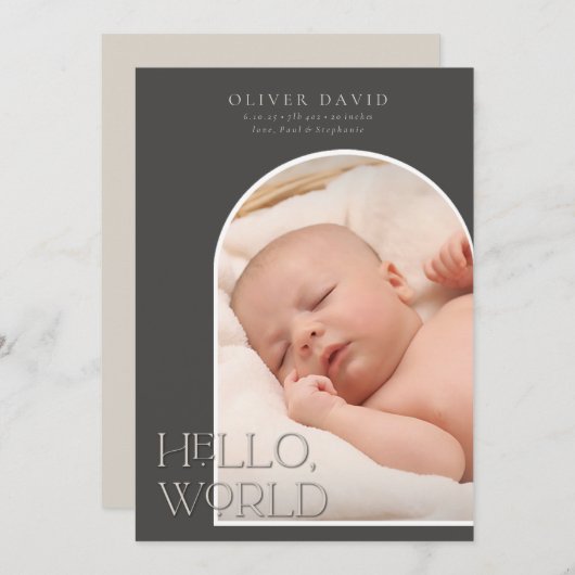 Faire-part de naissance photo de l'arc neutre de g (Devant / Derrière)