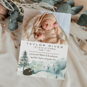 Faire-part de naissance photo de l'ours de pin for