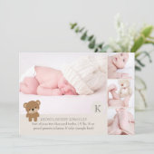 Faire-part de naissance photo de l'ours en peluche (Debout devant)
