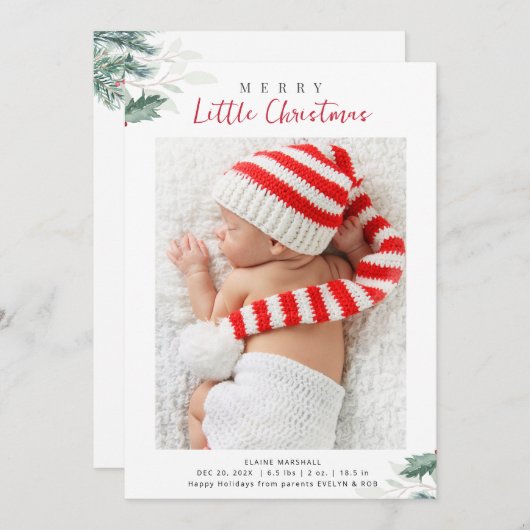 faire-part de naissance photo de noël vert (Devant / Derrière)