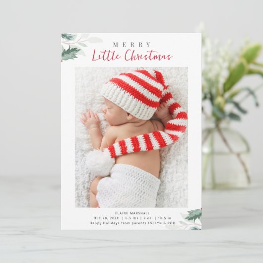 faire-part de naissance photo de noël vert (Debout devant)