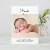 Faire-part de naissance photo de nom de script min (Debout devant)