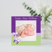 Faire-part de naissance photo de papillon vert pou (Debout devant)
