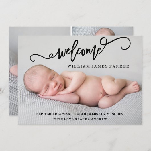 Faire-part de naissance photo de script de bienven (Devant / Derrière)