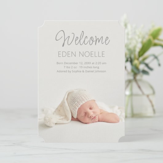 Faire-part de naissance photo de script élégant et (Debout devant)