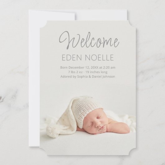 Faire-part de naissance photo de script élégant et (Devant)