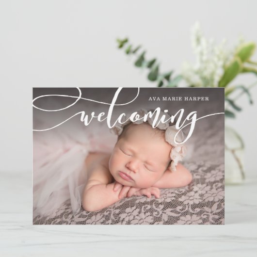 Faire-part de naissance photo de script élégant et (Debout devant)