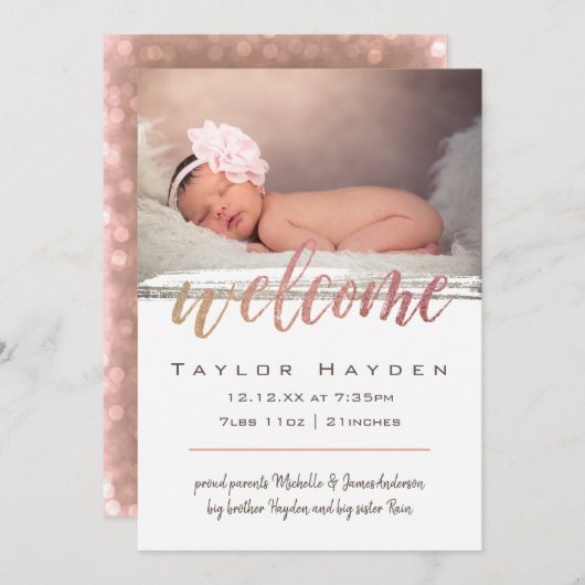Faire-part de naissance photo de script moderne (Devant / Derrière)