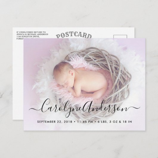 Faire-part de naissance photo de script simple et  (Devant / Derrière)