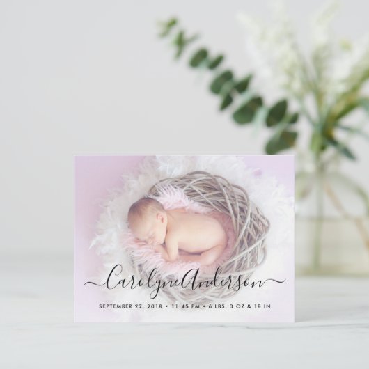 Faire-part de naissance photo de script simple et  (Debout devant)