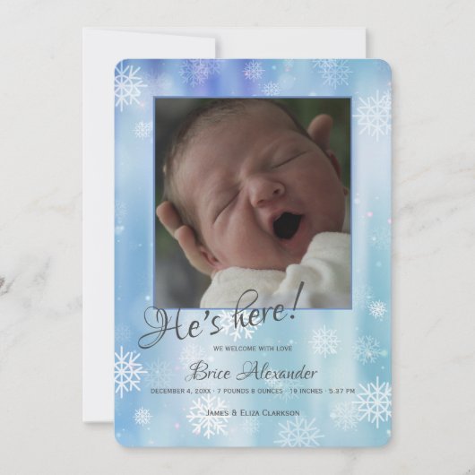 Faire-part de naissance photo de Snowflakes (Devant)