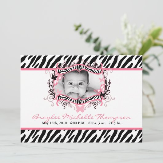 faire-part de naissance photo d'impression Zèbre P (Debout devant)