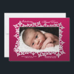 Faire-part de naissance photo du cadre de flocon d<br><div class="desc">Présentez votre petit flocon de neige avec ce faire-part de naissance à thème hivernal. Convient à l'un ou l'autre sexe. La carte est facile à customiser avec votre libellé, police, couleur de police, options de forme de papier et choix de six types de papier. Pas exactement ce que vous cherchez...</div>