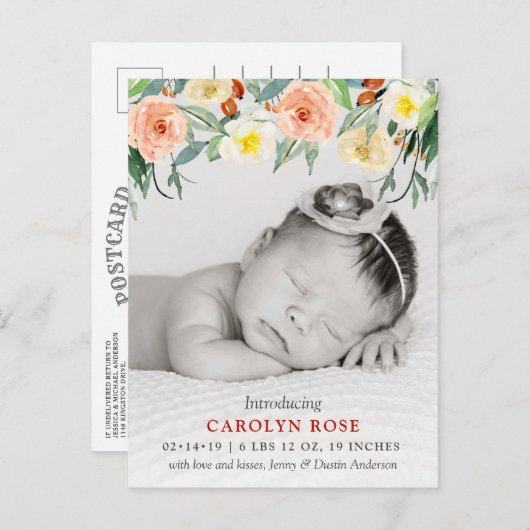 Faire-part de naissance photo en fleurs florales t (Devant / Derrière)