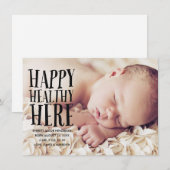 Faire-part de naissance photo en lettres noires (Devant / Derrière)