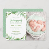 Faire-part de naissance photo Feuille Boho (Devant / Derrière)