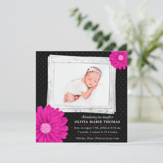 Faire-part de naissance photo fille marguerite ros (Debout devant)