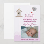 Faire-part de naissance Photo Fille Oisillon (Devant / Derrière)