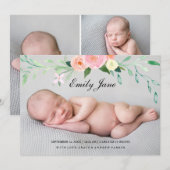 Faire-part de naissance photo Fleur sauvage aquare (Devant / Derrière)