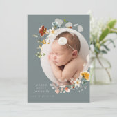 Faire-part de naissance photo Fleur sauvage bleu a (Debout devant)