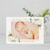 Faire-part de naissance photo florale blush et or (Debout devant)