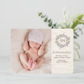 Faire-part de naissance photo florale Monogram (Debout devant)