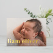 Faire-part de naissance photo FOIL de grand nom mo (Debout devant)