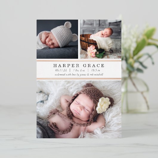 Faire-part de naissance photo Foil Stripe 3 (Debout devant)