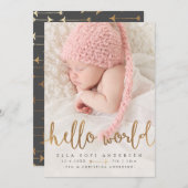 FAIRE-PART DE NAISSANCE PHOTO | Girl Hello World G (Devant / Derrière)