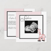 Faire-part de naissance photo Girls Pink Giraffe (Devant / Derrière)