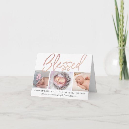 faire-part de naissance photo Gold Foil Rose "béni (Devant)