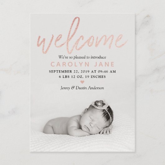 faire-part de naissance photo Gold Foil Rose "Bien (Devant)