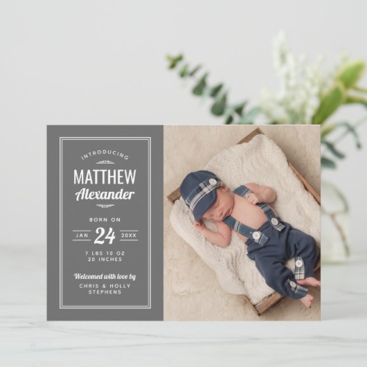 Faire-part de naissance photo Gray Baby Boy (Debout devant)