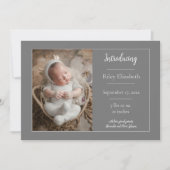 Faire-part de naissance photo gris simple (Devant)