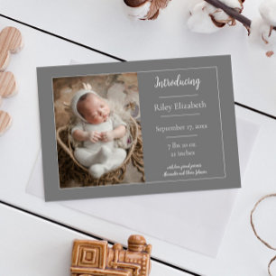 Faire-part de naissance photo gris simple