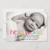 Faire-part de naissance photo Hello World (Devant)