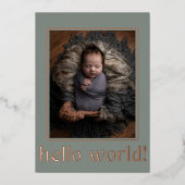 Faire-part de naissance photo Hello World vert sau (Recto)