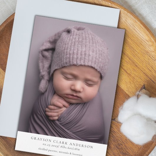 Faire-part de naissance photo intégrale minimalist